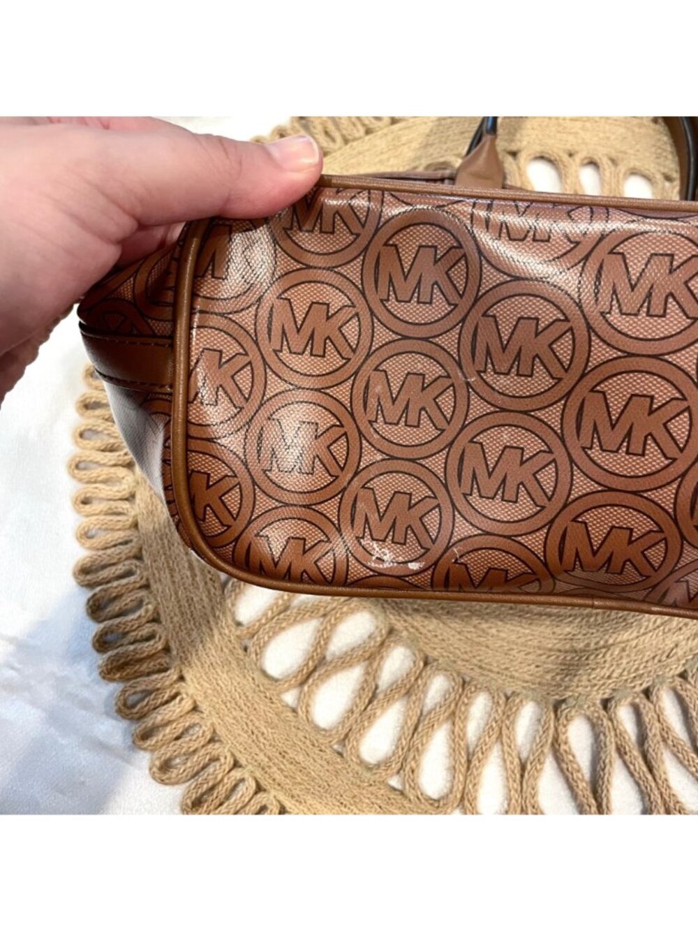 Michael Kors Jodie Small Logo Jacquard Tote Bag in Luggage Tan - Picture 5 of 10